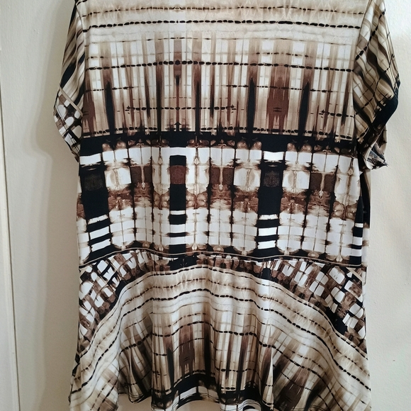 Dana Buchman Brown and Cream Patterned Blouse - Picture 4 of 6